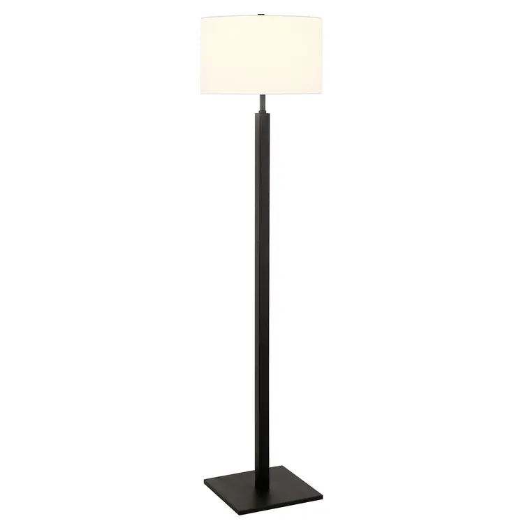 62" Black Traditional Shaped Floor Lamp With White Frosted Glass Drum Shade