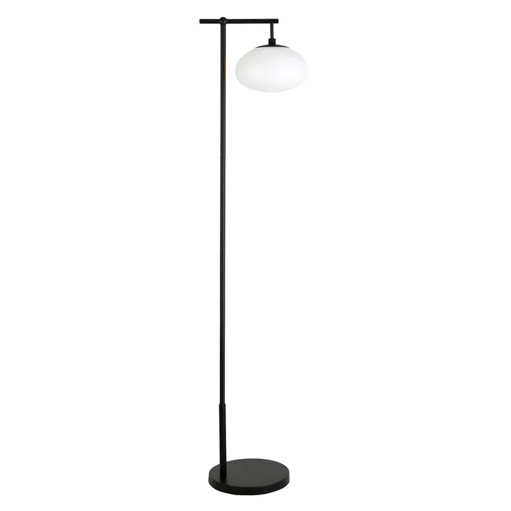 68" Black And White Reading Floor Lamp With White Glass Globe Shade