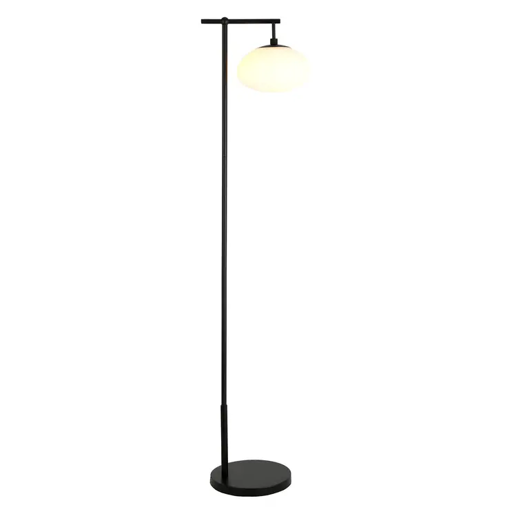 68" Black And White Reading Floor Lamp With White Glass Globe Shade