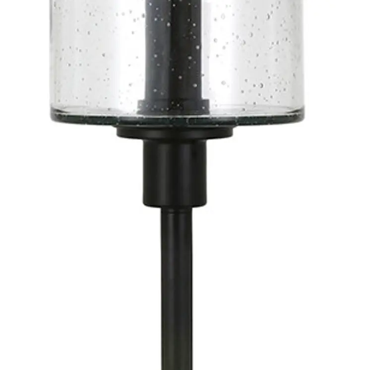 66" Black Torchiere Floor Lamp With Clear Seeded Glass Drum Shade