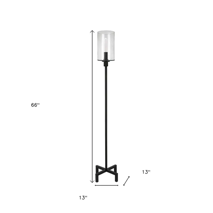 66" Black Torchiere Floor Lamp With Clear Seeded Glass Drum Shade