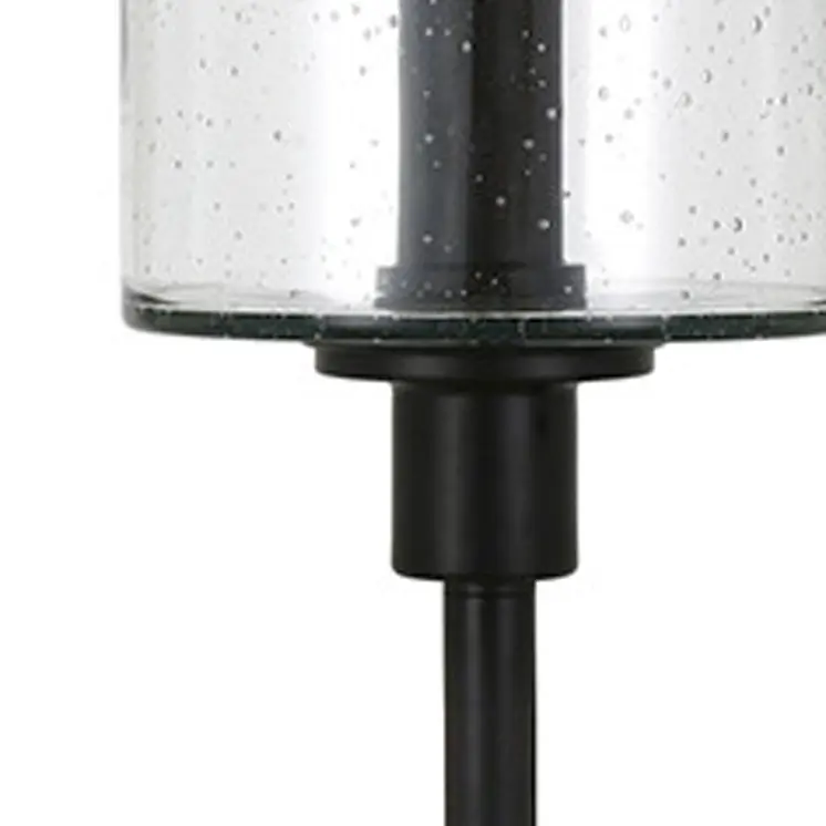 66" Black Torchiere Floor Lamp With Clear Seeded Glass Drum Shade