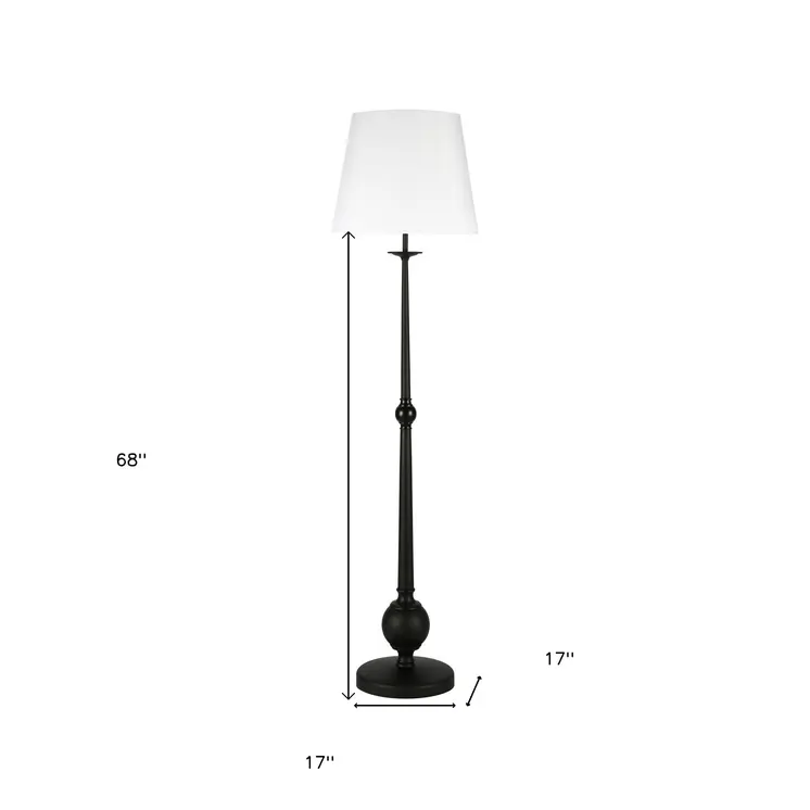 68" Black Traditional Shaped Floor Lamp With White Frosted Glass Drum Shade