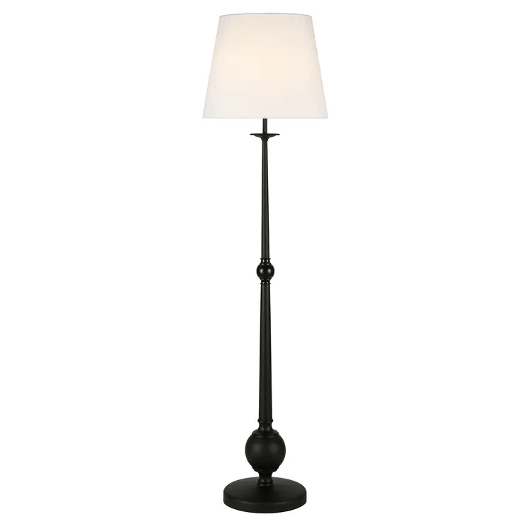 68" Black Traditional Shaped Floor Lamp With White Frosted Glass Drum Shade