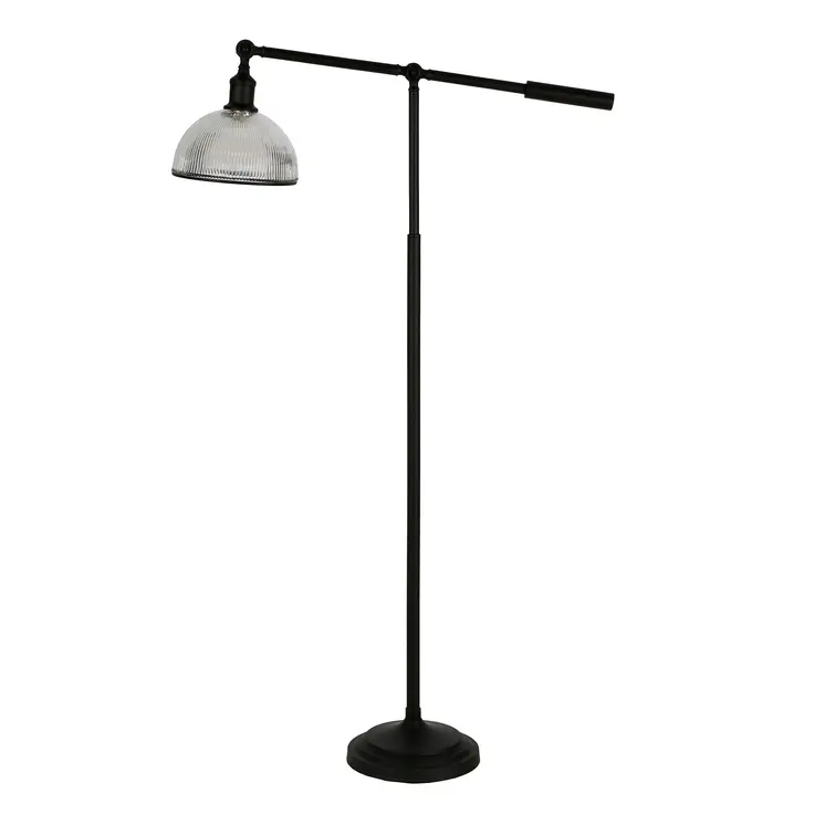 58" Black Swing Arm Floor Lamp With Clear Glass Dome Shade