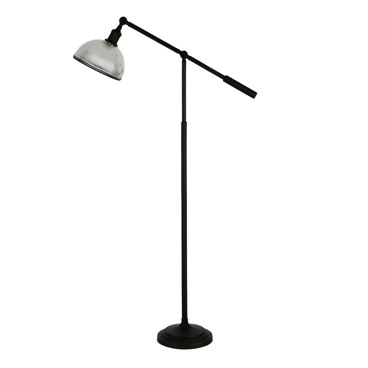 58" Black Swing Arm Floor Lamp With Clear Glass Dome Shade