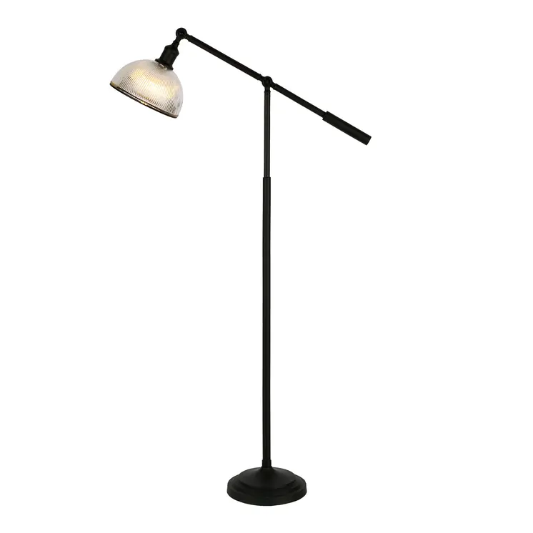 58" Black Swing Arm Floor Lamp With Clear Glass Dome Shade