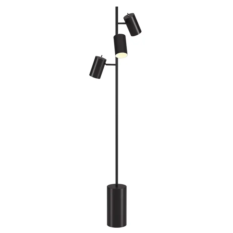 65" Black Three Light Tree Floor Lamp With Black Metal Drum Shade