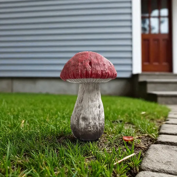 15" Red And White Polyresin Mushroom Outdoor Statue