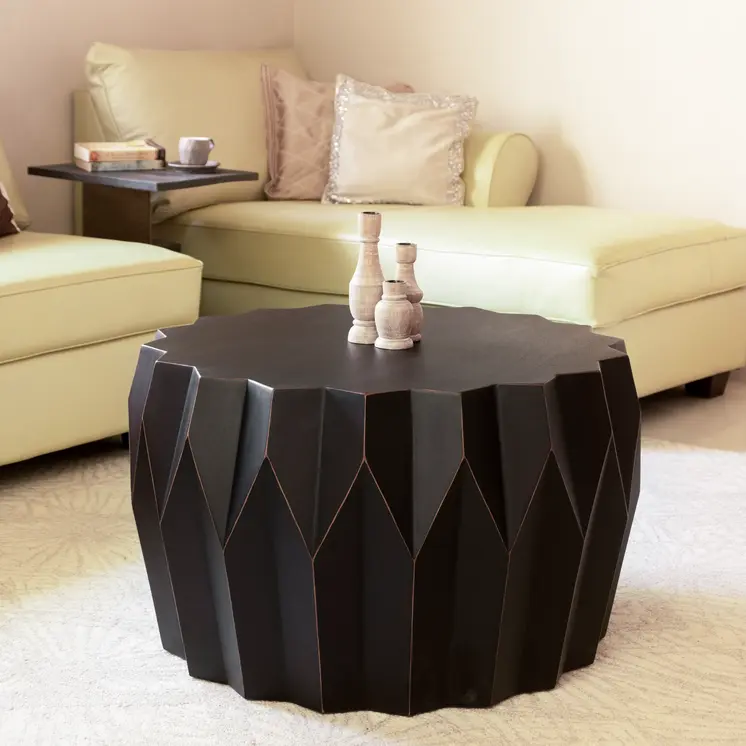 29" Black Solid Wood Round Coffee Table