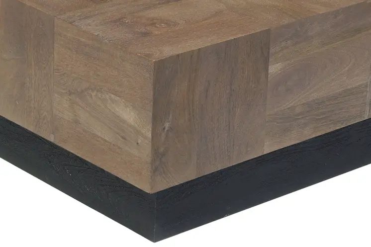 40" Dark Brown and Black Solid Wood Square Block Coffee Table