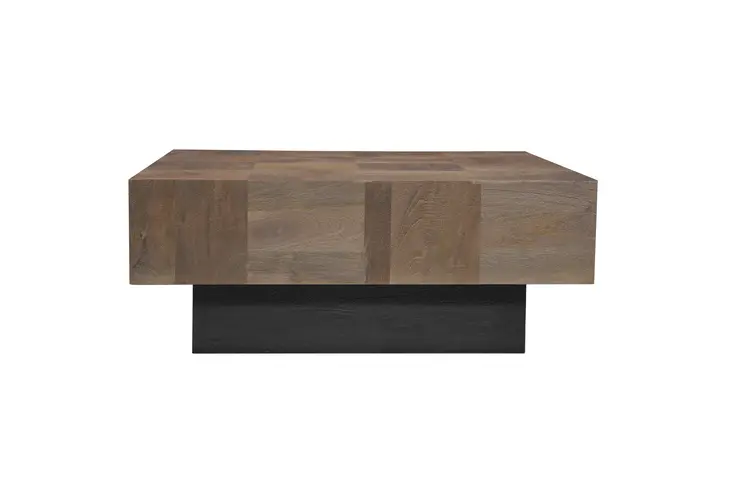 40" Dark Brown and Black Solid Wood Square Block Coffee Table