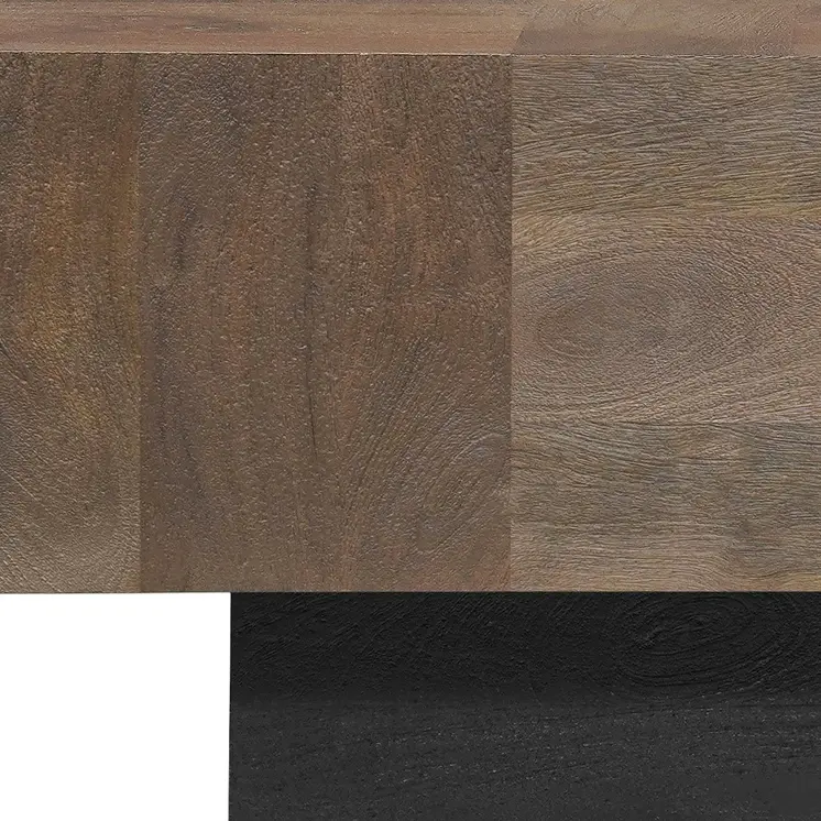 40" Dark Brown and Black Solid Wood Square Block Coffee Table