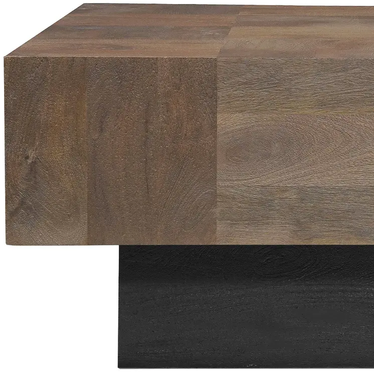 40" Dark Brown and Black Solid Wood Square Block Coffee Table