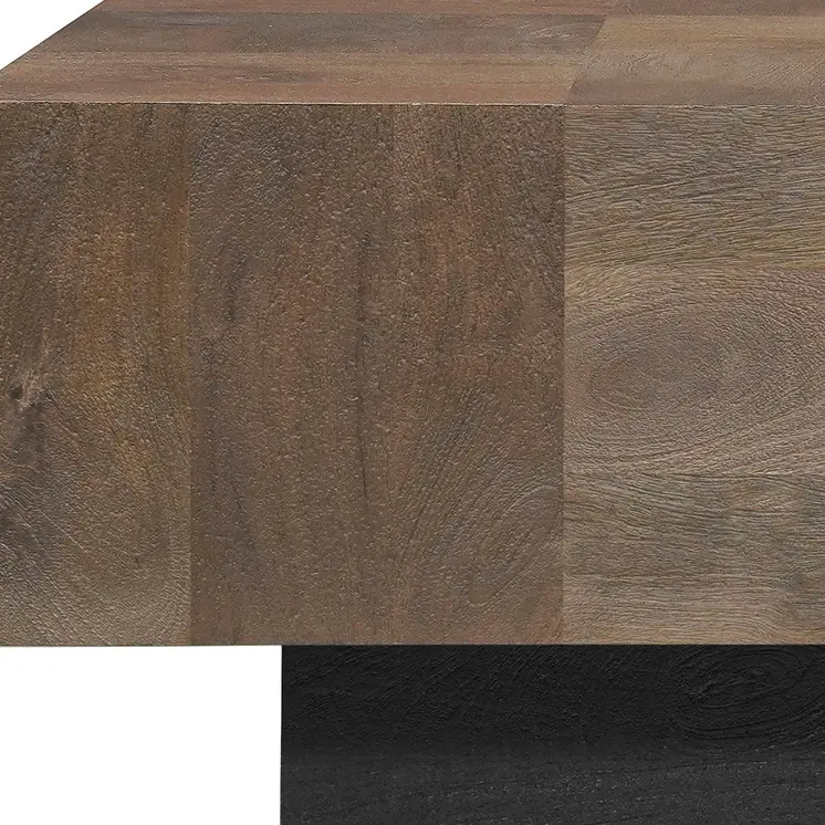 40" Dark Brown and Black Solid Wood Square Block Coffee Table