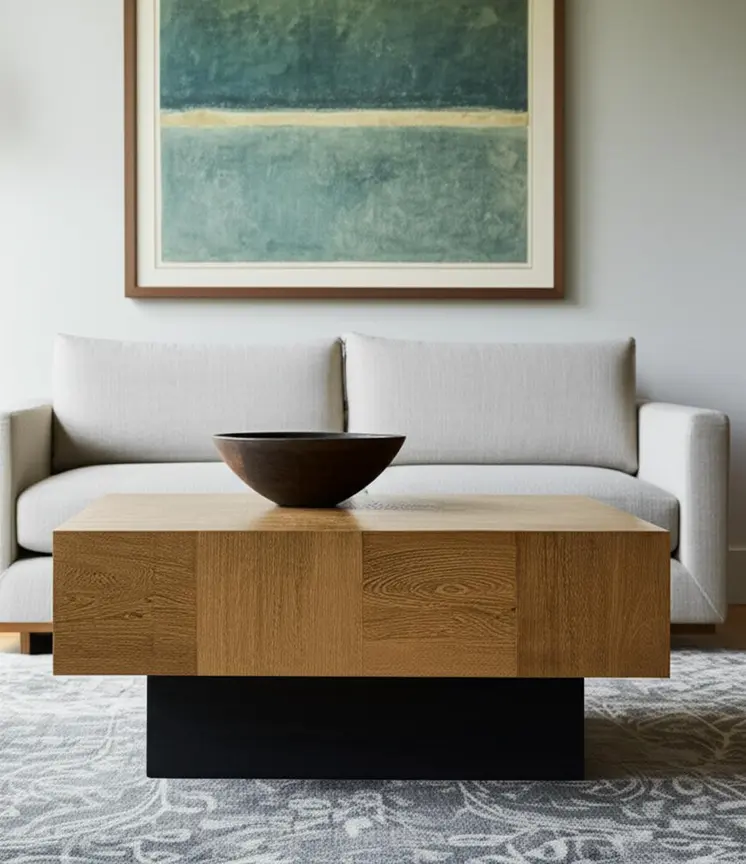 40" Brown and Black Solid Wood Square Block Coffee Table