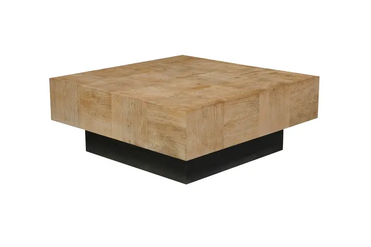 40" Brown and Black Solid Wood Square Block Coffee Table