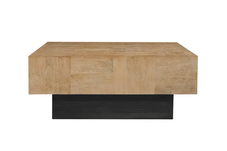 40" Brown and Black Solid Wood Square Block Coffee Table