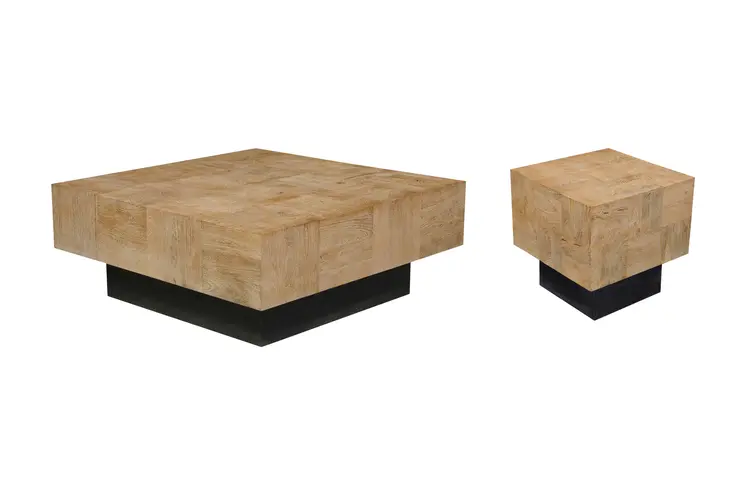 40" Brown and Black Solid Wood Square Block Coffee Table