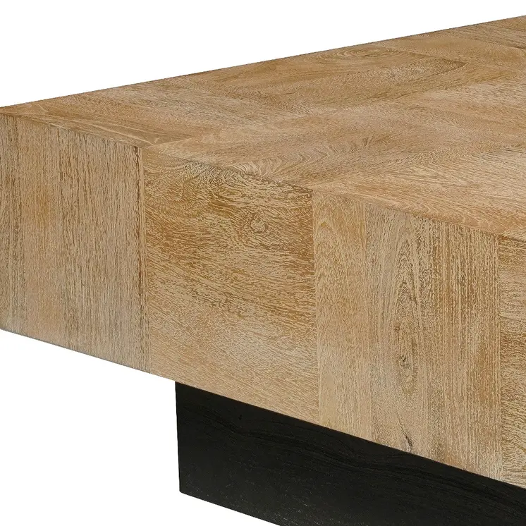 40" Brown and Black Solid Wood Square Block Coffee Table