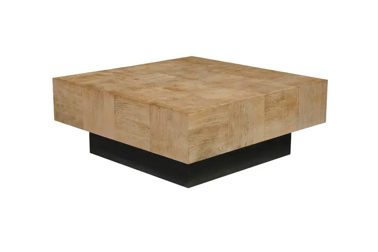 40" Brown and Black Solid Wood Square Block Coffee Table