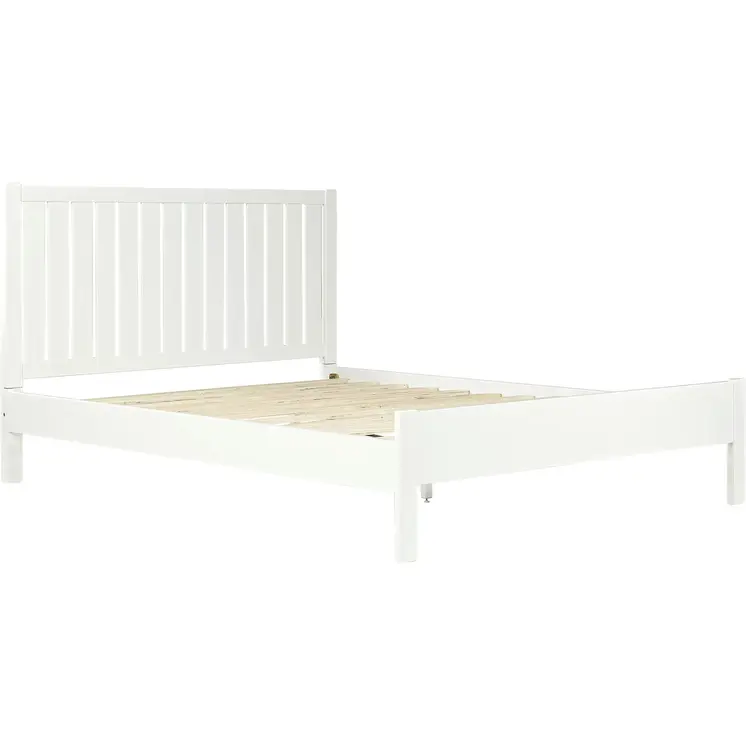 White Shiplap Texture Solid Wood King Bed Frame