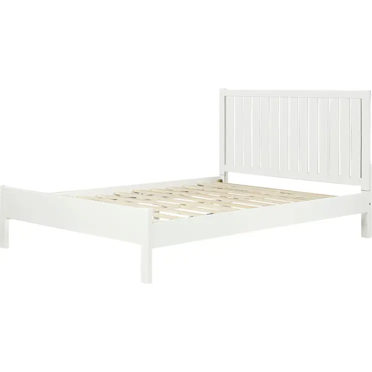 White Shiplap Texture Solid Wood King Bed Frame