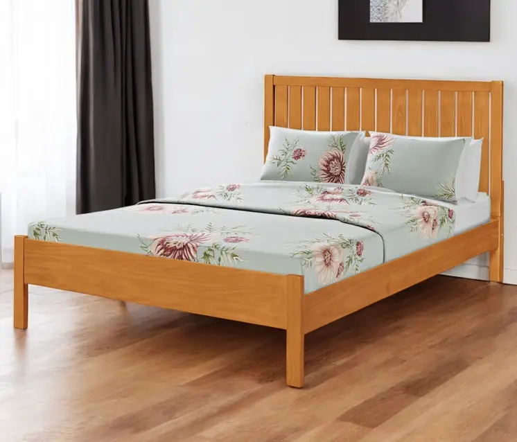Brown Solid Wood King Bed Frame
