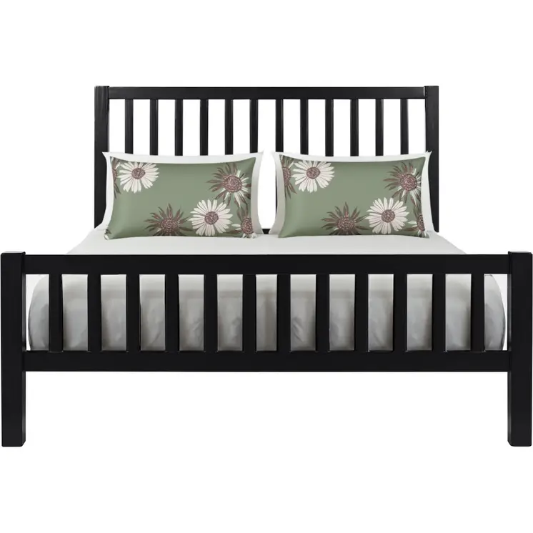 Black Slat Back Solid Wood King Bed Frame