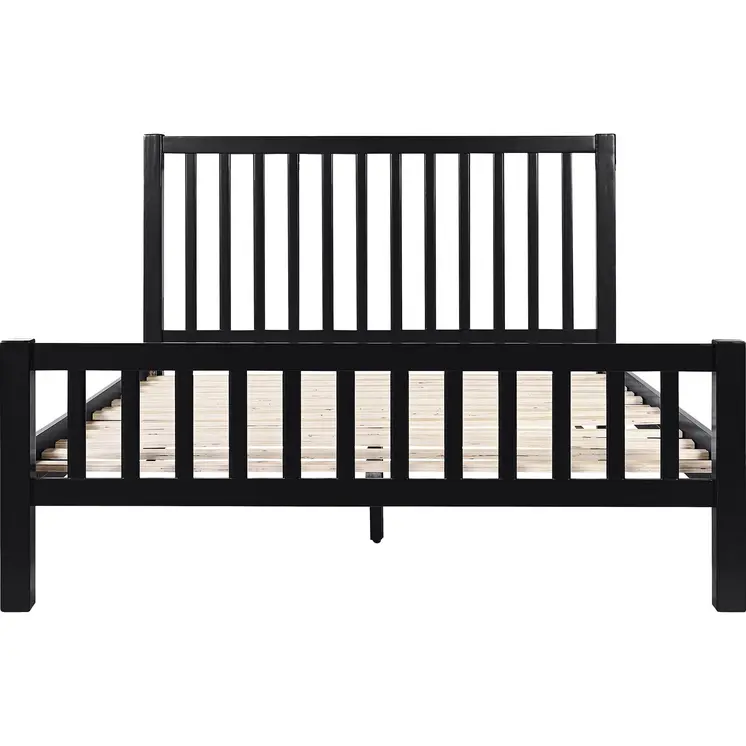 Black Slat Back Solid Wood King Bed Frame
