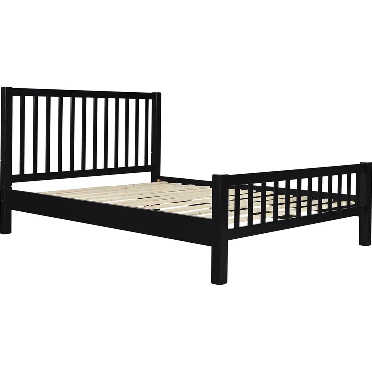 Black Slat Back Solid Wood King Bed Frame