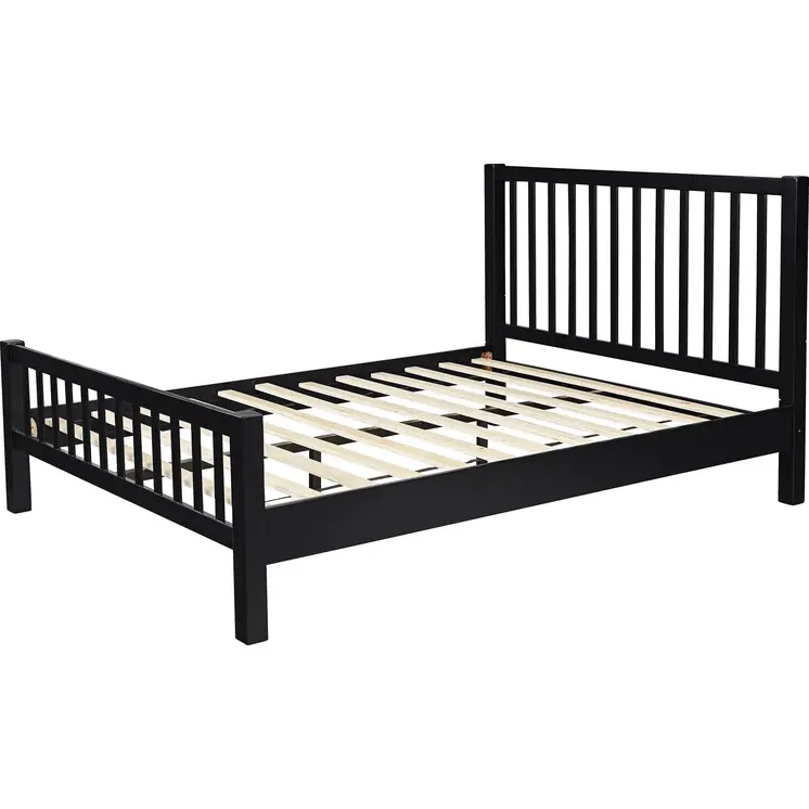 Black Slat Back Solid Wood King Bed Frame
