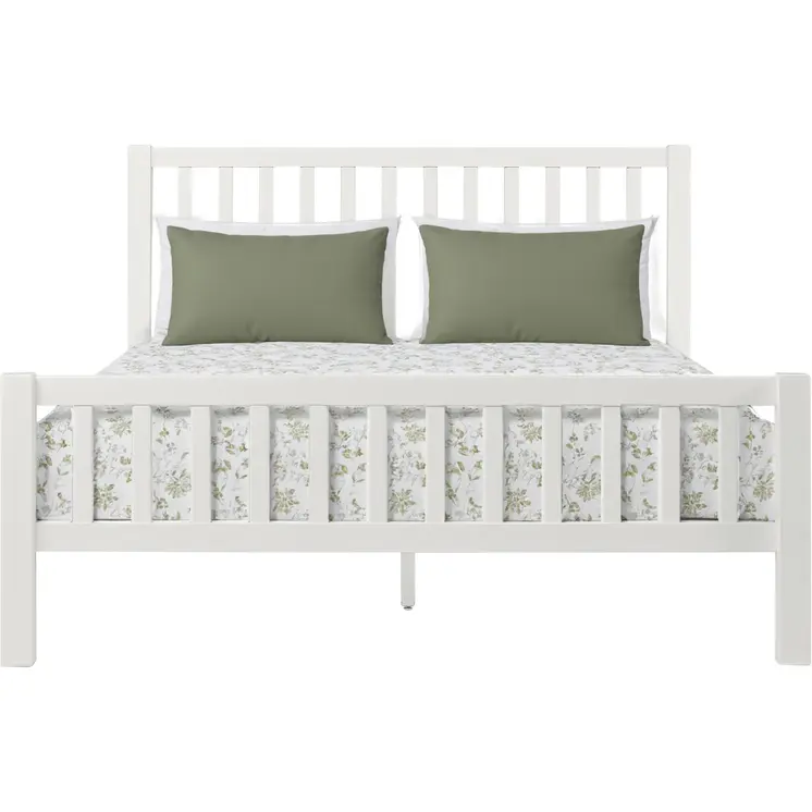 White Slat Back Solid Wood Queen Bed Frame