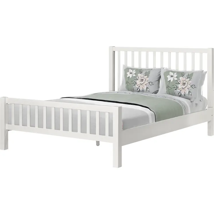 White Slat Back Solid Wood Queen Bed Frame