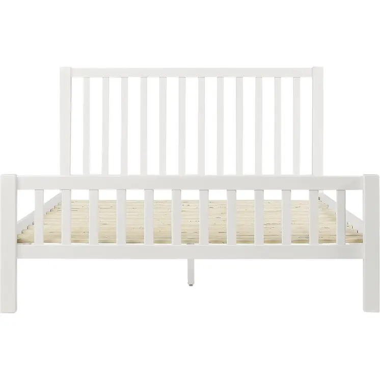 White Slat Back Solid Wood Queen Bed Frame