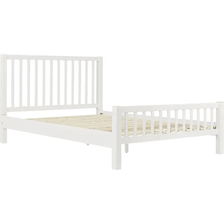 White Slat Back Solid Wood Queen Bed Frame