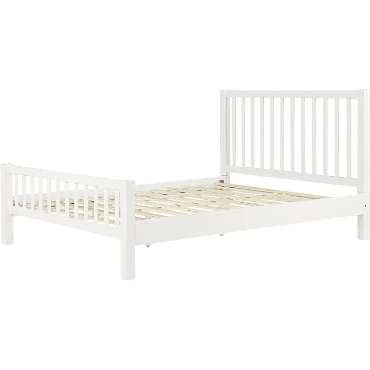 White Slat Back Solid Wood Queen Bed Frame