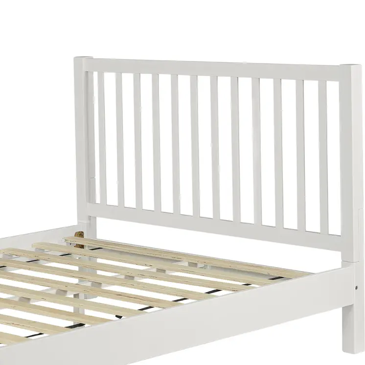 White Slat Back Solid Wood Queen Bed Frame