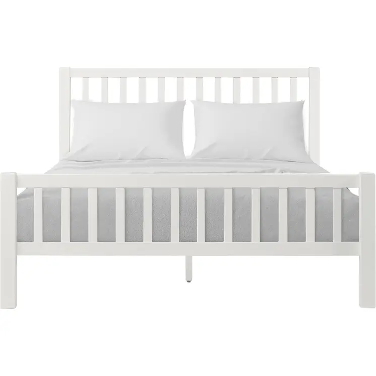 White Slat Back Solid Wood King Bed Frame