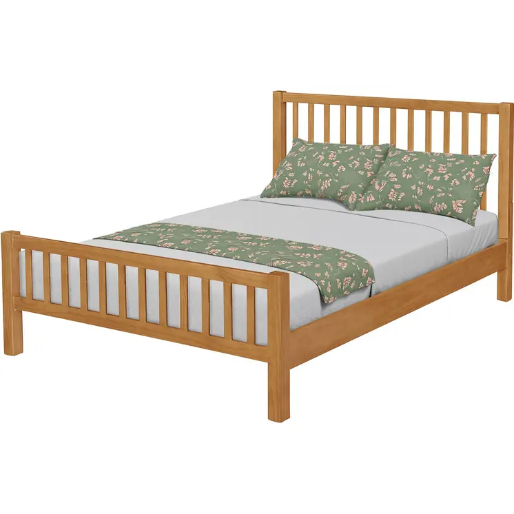 Natural Slat Back Solid Wood Queen Bed Frame
