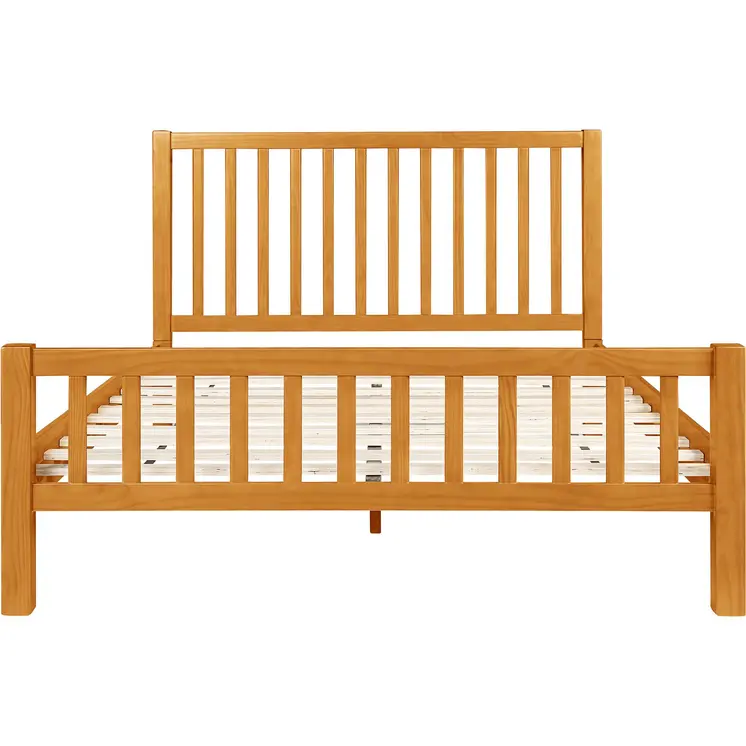 Natural Slat Back Solid Wood Queen Bed Frame