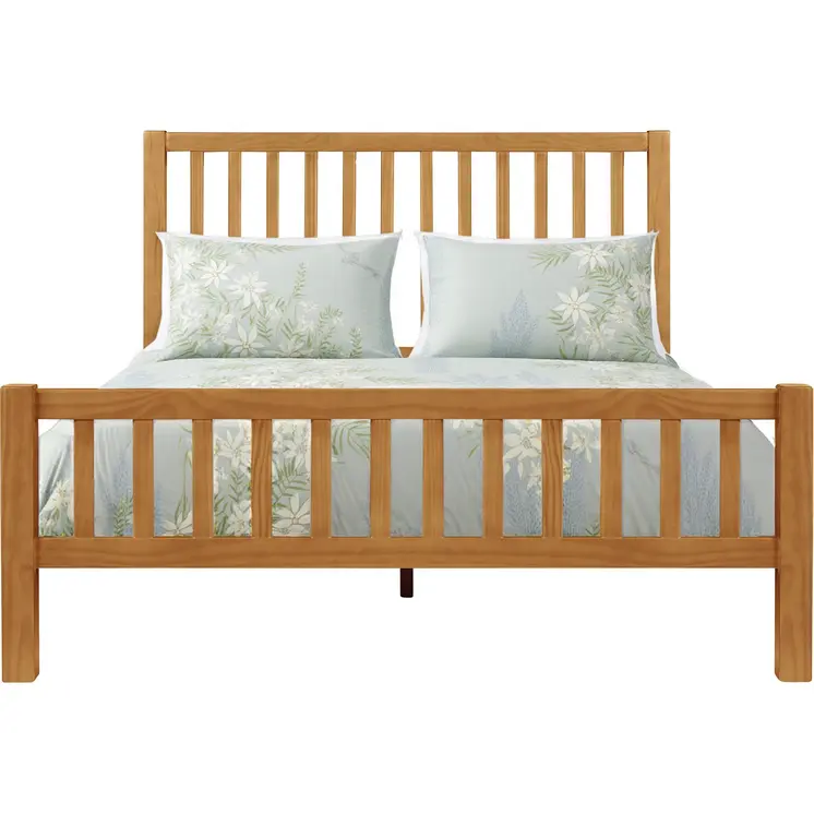 Natural Slat Back Solid Wood King Bed Frame