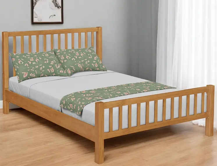 Natural Slat Back Solid Wood King Bed Frame