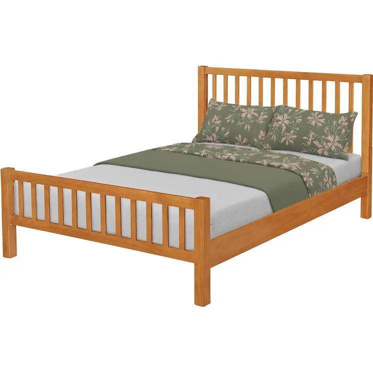 Brown Slat Back Solid Wood Queen Bed Frame