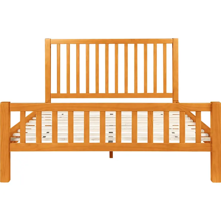Brown Slat Back Solid Wood Queen Bed Frame