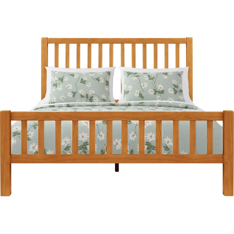 Brown Slat Back Solid Wood King Bed Frame