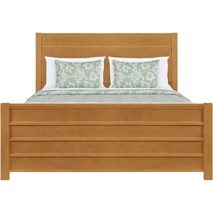 Brown Ribbed Texture Solid Wood King Bed Frame