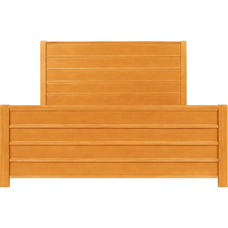 Brown Ribbed Texture Solid Wood Queen Bed Frame