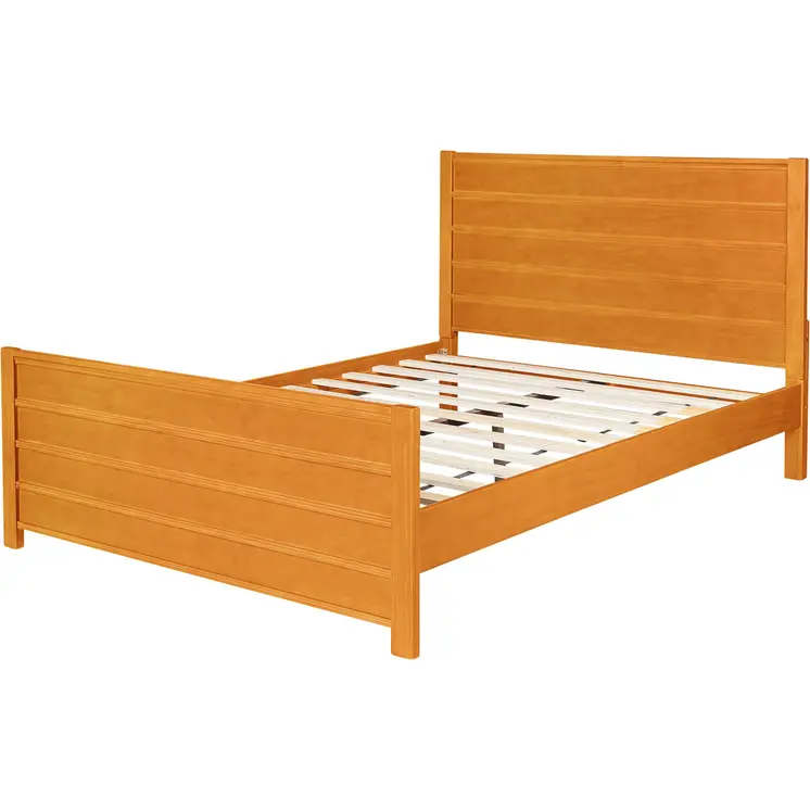 Brown Ribbed Texture Solid Wood Queen Bed Frame
