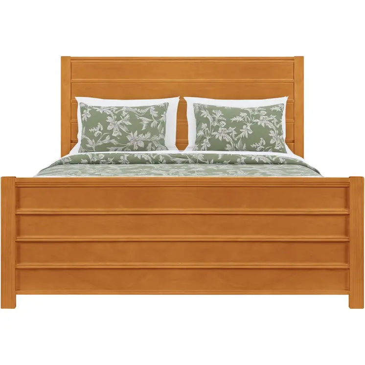 Brown Ribbed Texture Solid Wood King Bed Frame